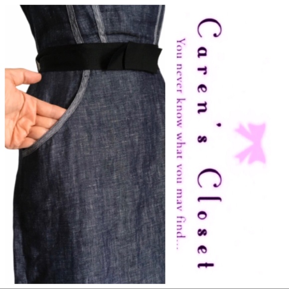 Taylor Blue Linen & Black Ribbon Trimmed Dress - Picture 5 of 6